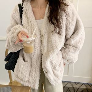 [드레스날다]인스타감성 브이넥 루즈핏 페이크 퍼 가디건 자켓