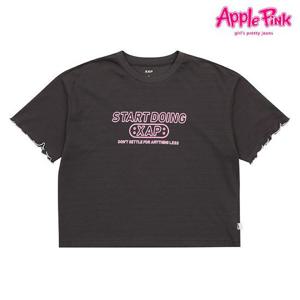 [애플핑크]소매 물결 프린팅 반팔 티셔츠