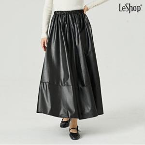 [르샵]레더 캉캉 밴딩 롱 스커트 (DO4WH004A)