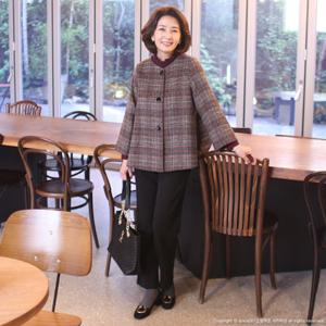 [쉬즈마담]J31627 숀 라운드 A라인 체크 울자켓 50대 엄마옷