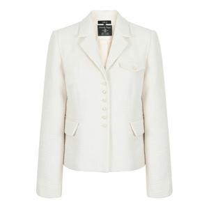 [에이비에프지]진주 단추 포인트 카라넥 슬림핏 트위드 재킷 APZ1QJ011B