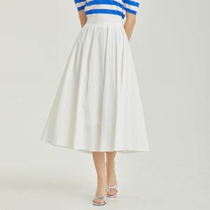 FOCUS  핀턱 주름 코튼 플레어 롱스커트 PBBF5M1SK8031