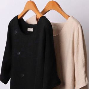 사선 버튼 린넨 반팔티 306I853S 빅사이즈 여성 504