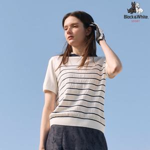 [블랙앤화이트]여성 세일러카라 로고 스카시 반팔 스웨터 2725LZKR_WHITE