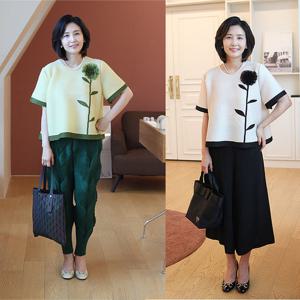 [쉬즈마담]T57359 큰꽃송이 플리츠 통블라우스 50대엄마옷