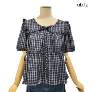 [에이비에프지]라운드넥 체크 패턴 러블리  반팔 블라우스 APZ3ZB34H