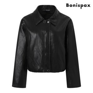 [보니스팍스]레더 카라 집업 밴딩 크롭 자켓 (XP3JK025L0)