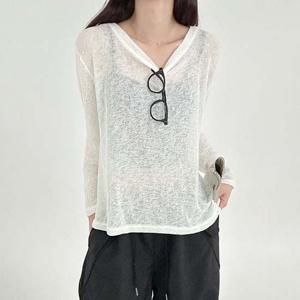 홈웨어 통기성 커버업 시스루 긴팔티 여리여리 긴티