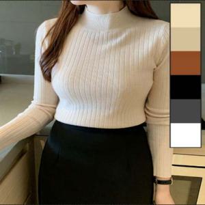 여자 반폴라 골지니트 답답함없는 반목 티셔츠 6color