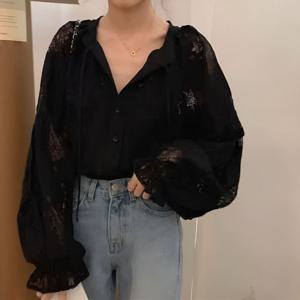 퍼프소매 블랙 블라우스 JSC-24061203