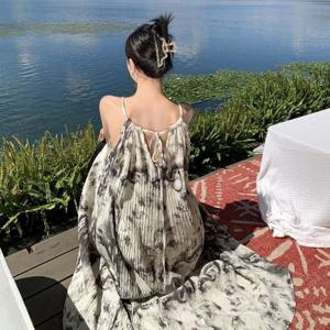 F007298_홀터넥 주름나시 나염 롱원피스