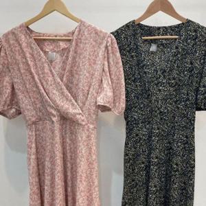 빅사이즈 패턴 원피스 305G956S 여성큰옷 브이 퍼프