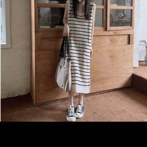F006672 니트원피스 줄무늬원피스 깔끔 원피스 나시