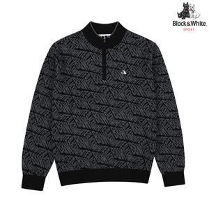 [블랙앤화이트]남성 로고 자카드 반집업 스웨터 2305GBKW_BLACK