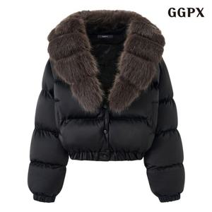 [GGPX] 페미닌 밑단 밴딩 퍼 탈부착 패딩 점퍼 (GPDJJ017D)