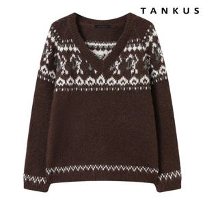 [탱커스] 브이넥 노르딕 패턴 윈터 긴팔 니트 (TX4KP021L0)