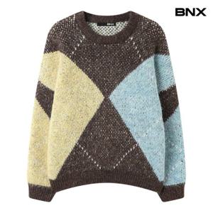 [BNX] 빅 아가일 패턴 라운드 긴팔 니트 (BX4KP027L0)