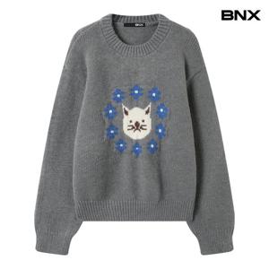 [BNX] 켓 플라워 라운드 루즈핏 긴팔 니트 (BX4KP032L0)