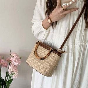 여름백 대나무 도트스트랩 왕골 스퀘어 미니크로스백