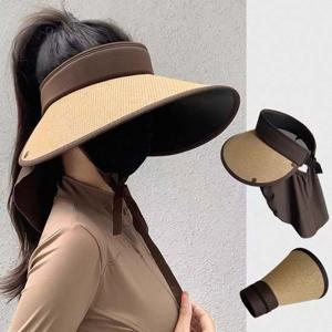 와이드 챙모자 넥커버 라탄 돌돌이 썬캡