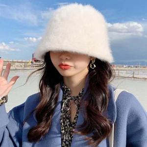 여성 겨울 몽실 소프트 앙고라 벙거지 퍼모자 버킷햇