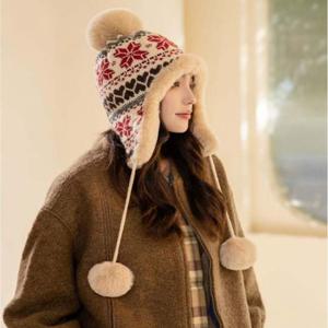 겨울철 패션아이템 안감퍼 눈꽃니트 방울 귀달이 모자