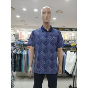 크로커다일 세이브존05 기하학 프린트 반팔 네이비 카라 티셔츠 AATS2492 38
