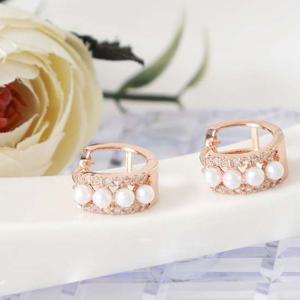 14K 골드필드 핀 진주 큐빅 하객 원터치링 귀걸이