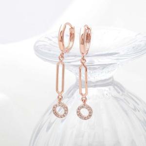 14K 금침 큐빅 라운드 넬리 원터치링 롱 드롭 귀걸이