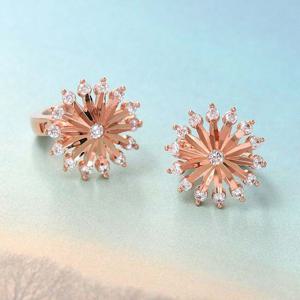 14K 금침 로즈골드 컷팅 원터치 링 별 태양 귀걸이