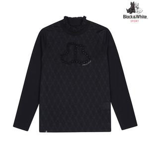 [블랙앤화이트] 여성 로고 자가드 반하이넥 냉감소매 티셔츠 9225LZZP_BLACK