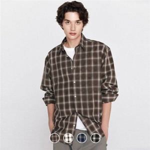 지오다노 남성 봄 간절기 오버핏 코튼 면 포플린 긴팔 체크 셔츠 045911 354801