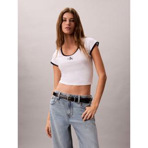 [캘빈클라인 진]여성 CK 스판 U넥 크롭 반팔 티셔츠 화이트 47G220G (47G220G-YAF)