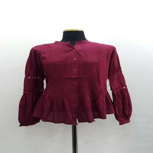 소매레이스 면블라우스 하이넥카라 블라우스 F1163 마