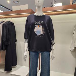 수스 HC04 부엉이 패턴 칠부 롱 티셔츠 S241BTS3Z3