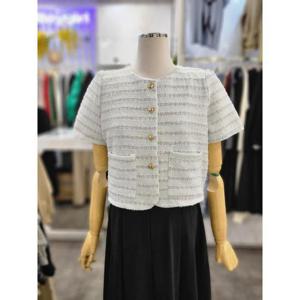 밸리걸 세이브존01 스트라이프 펄 크롭 반팔 트위드 자켓 825880