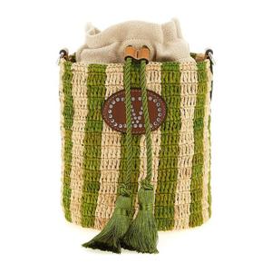 발렌티노 V로고 시그니처 스트라이프 라피아 버킷백 W2B0T03IXU