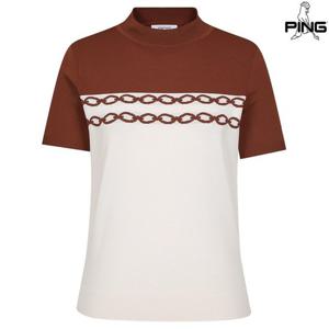 [핑골프][양말증정] 여성 배색 모크넥 반팔 니트 121D2SR551_BR