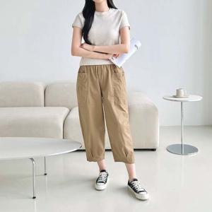 키키얀 워싱면 더블포켓 밑단주름 8부바지 SD-250718