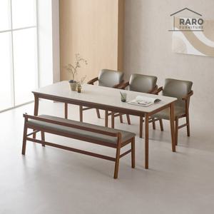 라로퍼니처 제이든 1900 연그레이 포세린 통 세라믹 6인 식탁 세트 (식탁+의자3+벤치1)