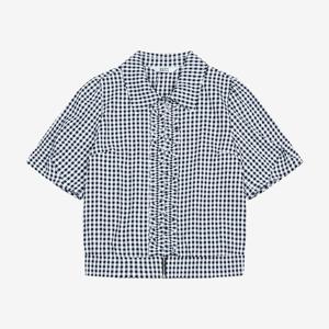 [베스띠벨리]체크 셔링 반팔 블라우스 BKBAF2462