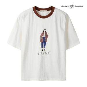 나인식스뉴욕  랍빠 배색 소녀 반팔 티셔츠 (NQ4TS001M0)