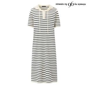 [나인식스뉴욕] 후드 반버튼 단가라 반팔 롱 니트 원피스 (NQ2OW009L0)