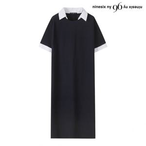 [나인식스뉴욕] 데일리 오픈 카라 소매 배색 롱 원피스 (NQ2OW012L0)