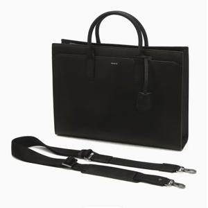 [헤지스ACC] 블랙 로고프린트 소가죽 서류가방 HJBA3F650BK