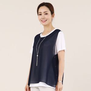 애비뉴투지 엄마옷 쉬폰 옆단추 여름 라운드 크롭 조끼 V05021