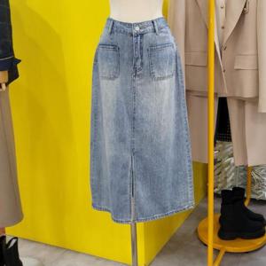 르피타 DP01 빅포켓 슬릿 데님 스커트 L245USK202