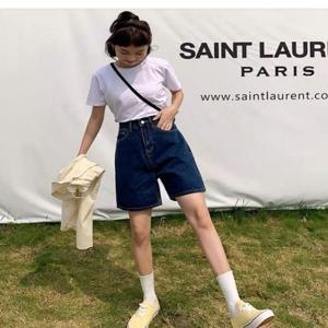 여성 하이웨스트 데님 반바지 5부 청반바지 와이드핏