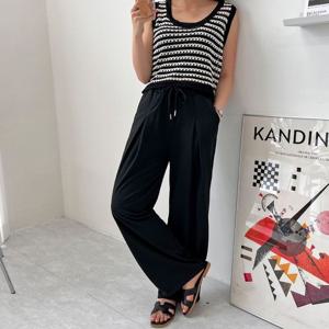 여성 바틴 더블 주름 와이드팬츠 통바지 여름 긴바지