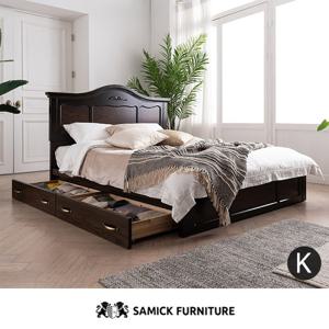 [삼익가구]셀리나 월넛 서랍형 도장 침대(65T 유로탑 독립 매트리스-킹)